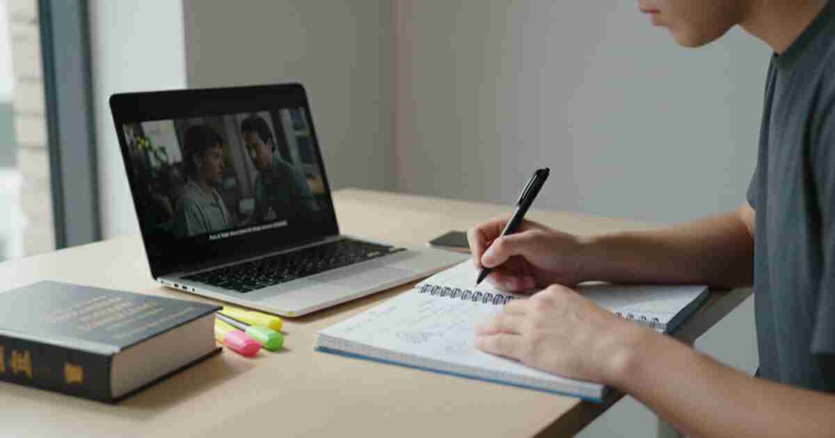 Yabancı film izlerken not alan öğrenci