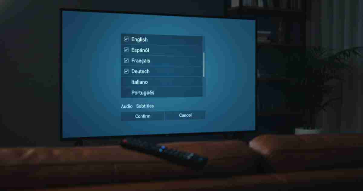 Birden fazla dil seçeneği gösteren TV altyazı menüsü