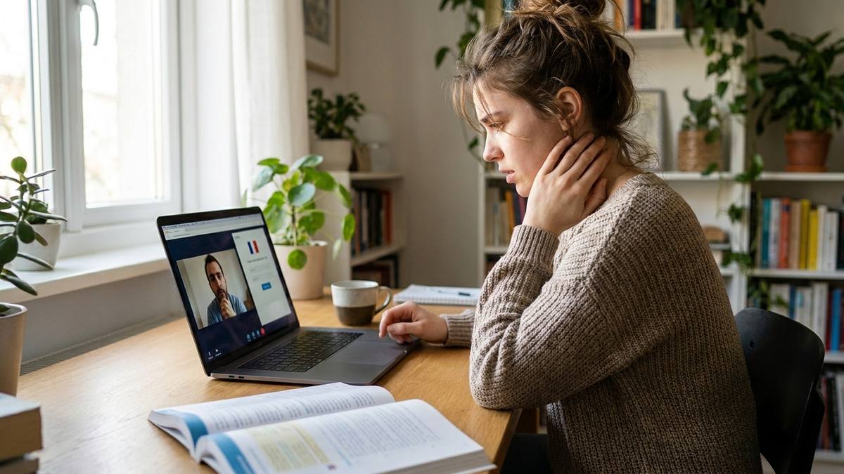 Two language partners practicing on a video call