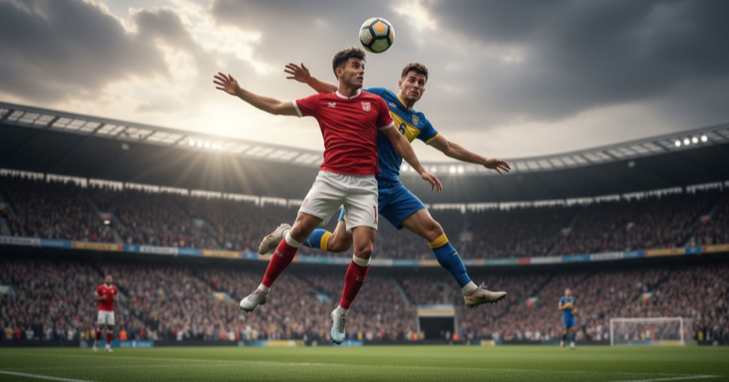 Futbol maçında hava topu mücadelesi