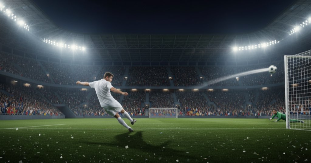 Futbol sahasında penaltı atışı yapan oyuncu