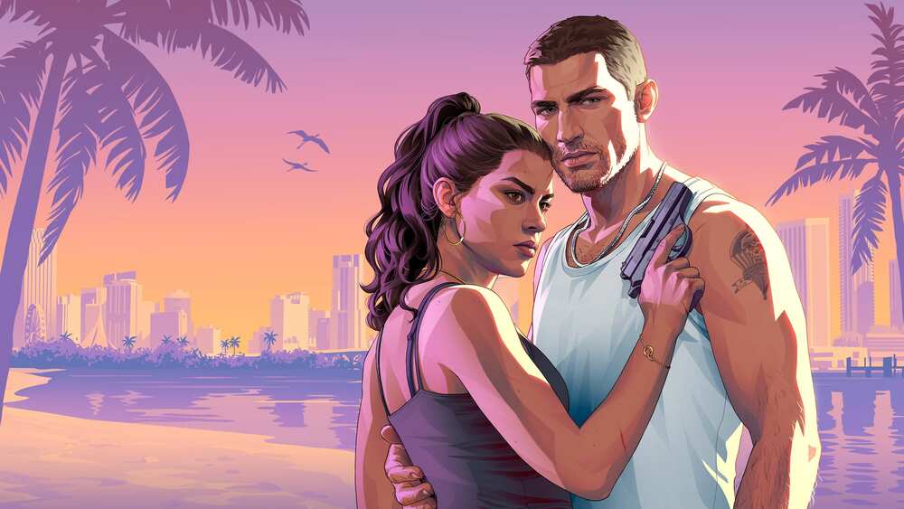 GTA 6 protagonists Jason and Lucia in official Rockstar artwork